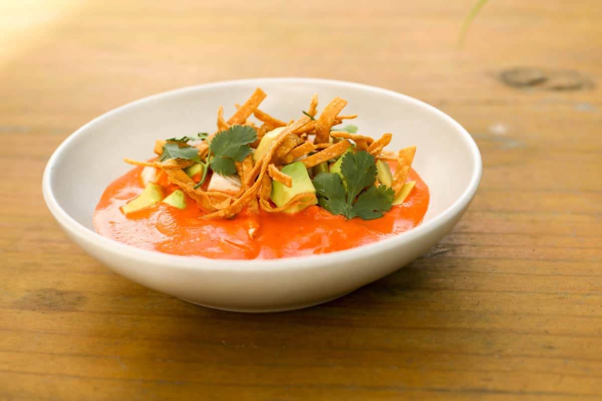 A bowl of turkey tortilla soup