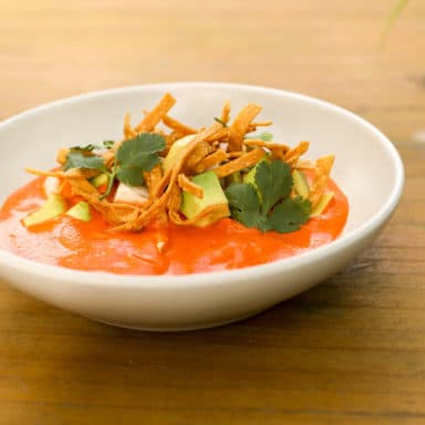 A bowl of turkey tortilla soup