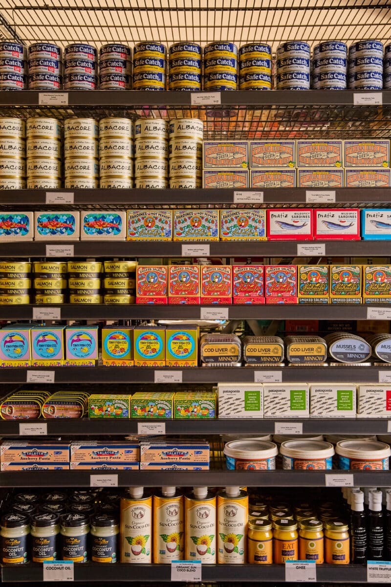 Tinned Fish On the Shelves at Bi-Rite Market Polk Street