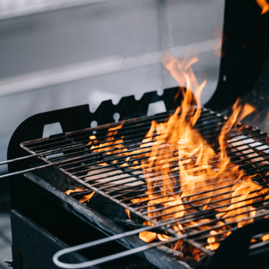 Close Up Of An Outdoor Grill With Flames