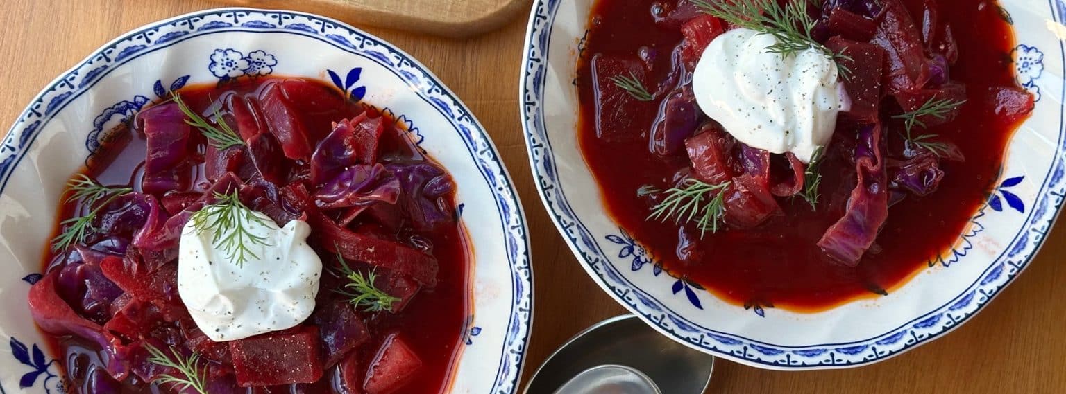 Cozy Soups Borscht Beet Soup with Fresh Dill