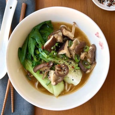 Udon Noodle Soup with Shiitake Mushrooms & Bok Choy