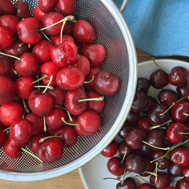 Lapins And Bing Cherries From Chinchiolo Family Farms In A Washing Sieve